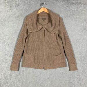 Mantovani Studio Cardigan Sweater Womens Small Tan Ribbed Collared Wool Cashmere